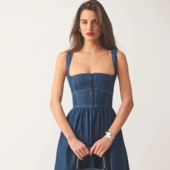 Reformation Tagliatelle Denim Midi Dress Ellis Size 10 NWT - Picture 6 of 16